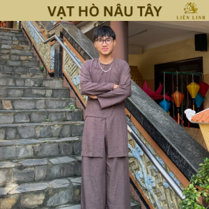 Bộ Vạt Hò Nâu Tây Linen Cao Cấp – Form Truyền Thống Tăng Ni | Liên Linh